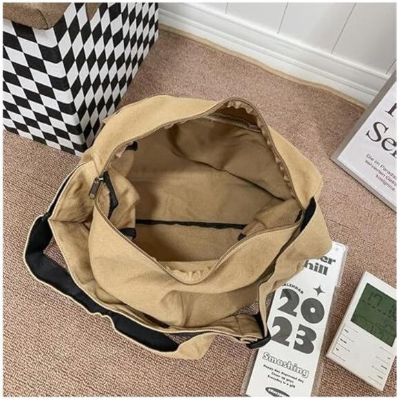 Casual Bag Canvas Shoulder Tote Travel Bag for Women and Men- Khaki - Picture 4 of 6